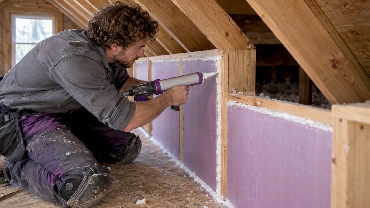 Rigid foam sealed around attic kneewall