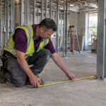 Contractor measuring a commercial tenant buildout