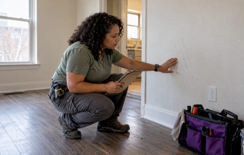 Contractor inspecting a vacant rental apartment