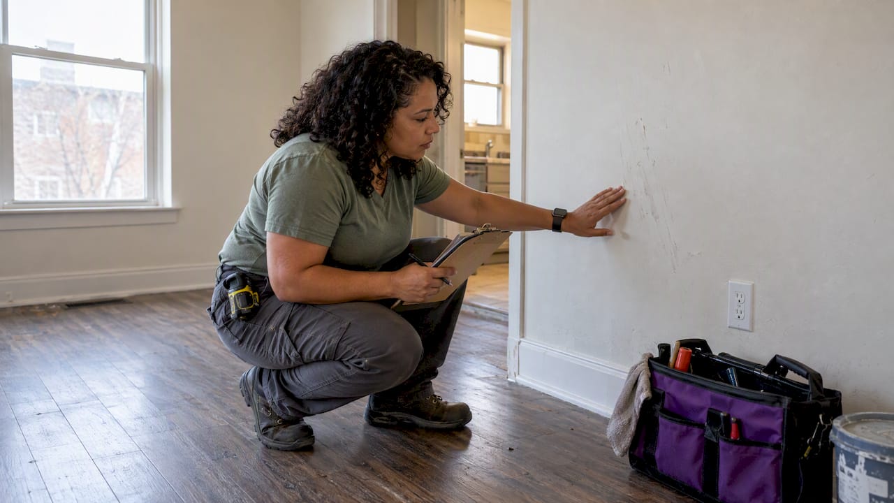 Contractor inspecting a vacant rental apartment